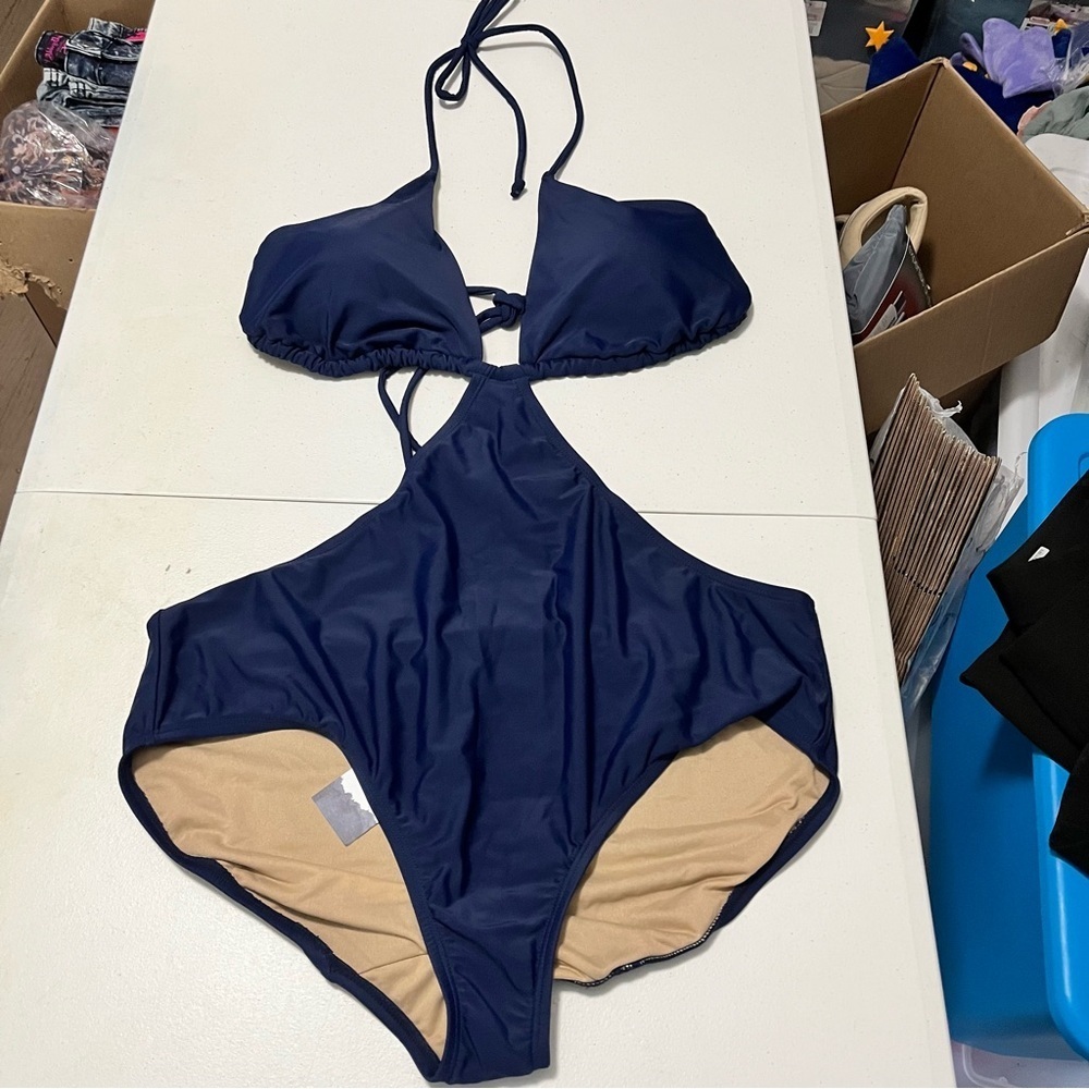Swim By Cacique One Piece Cutout Swimsuit Navy Blue Plus Size 16 A2